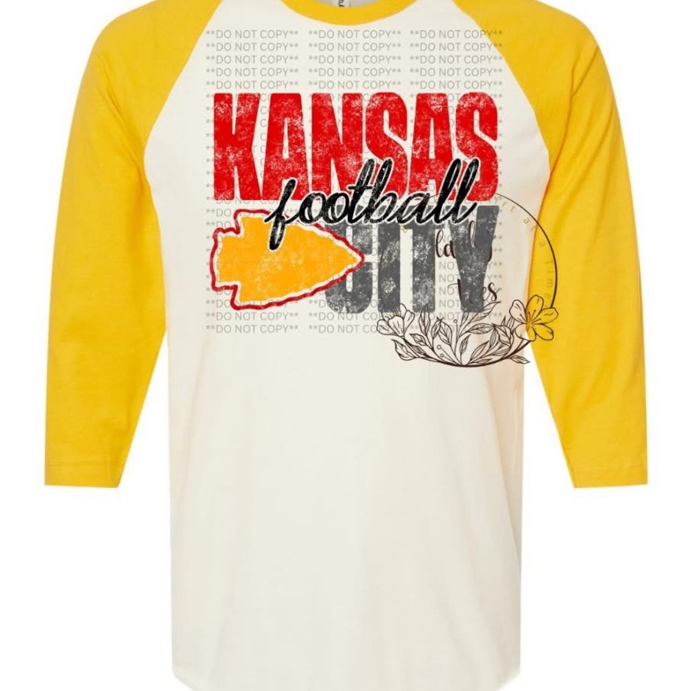 Kansas Football Raglan Shirt - Yellow and White
